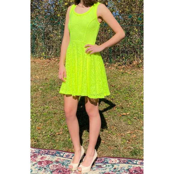 Neon Green Neon Skater Dress Express Dresses Express Neon Yellow Green  Dress Poshmark